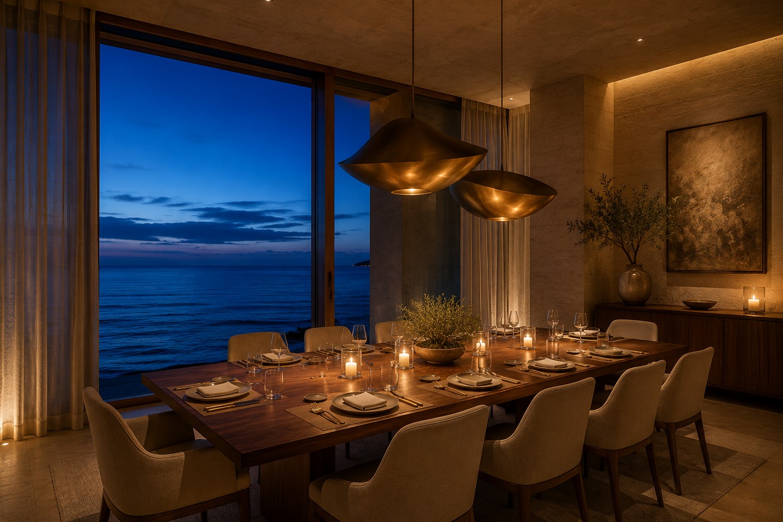 An intimate private dining room at LIDO overlooking the Atlantic
